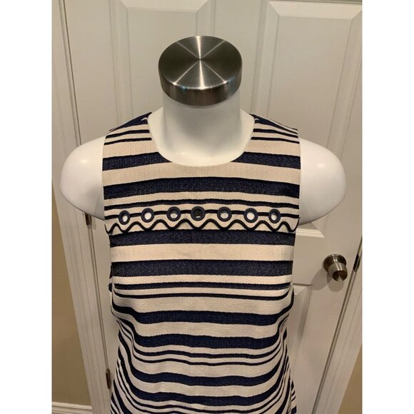 J. Crew Blue & Cream Striped Shift Dress, W/ Scallop & Rivet Hem, Size 00, NWT!! - Picture 2 of 9